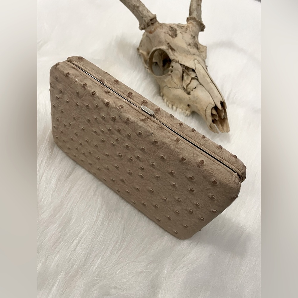 Faux ostrich wallet clutch tan